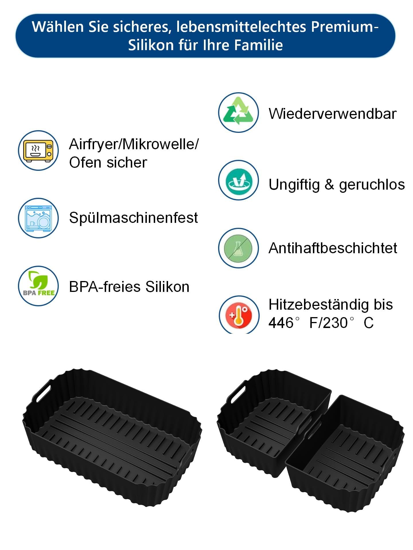 Stampo in silicone per friggitrice ad aria calda, accessori per Philips Airfryer serie 1000, set da 3 pezzi, nero, rettangolare, antiaderente, senza BPA, cestello flessibile, 7,1 l (NA154/00