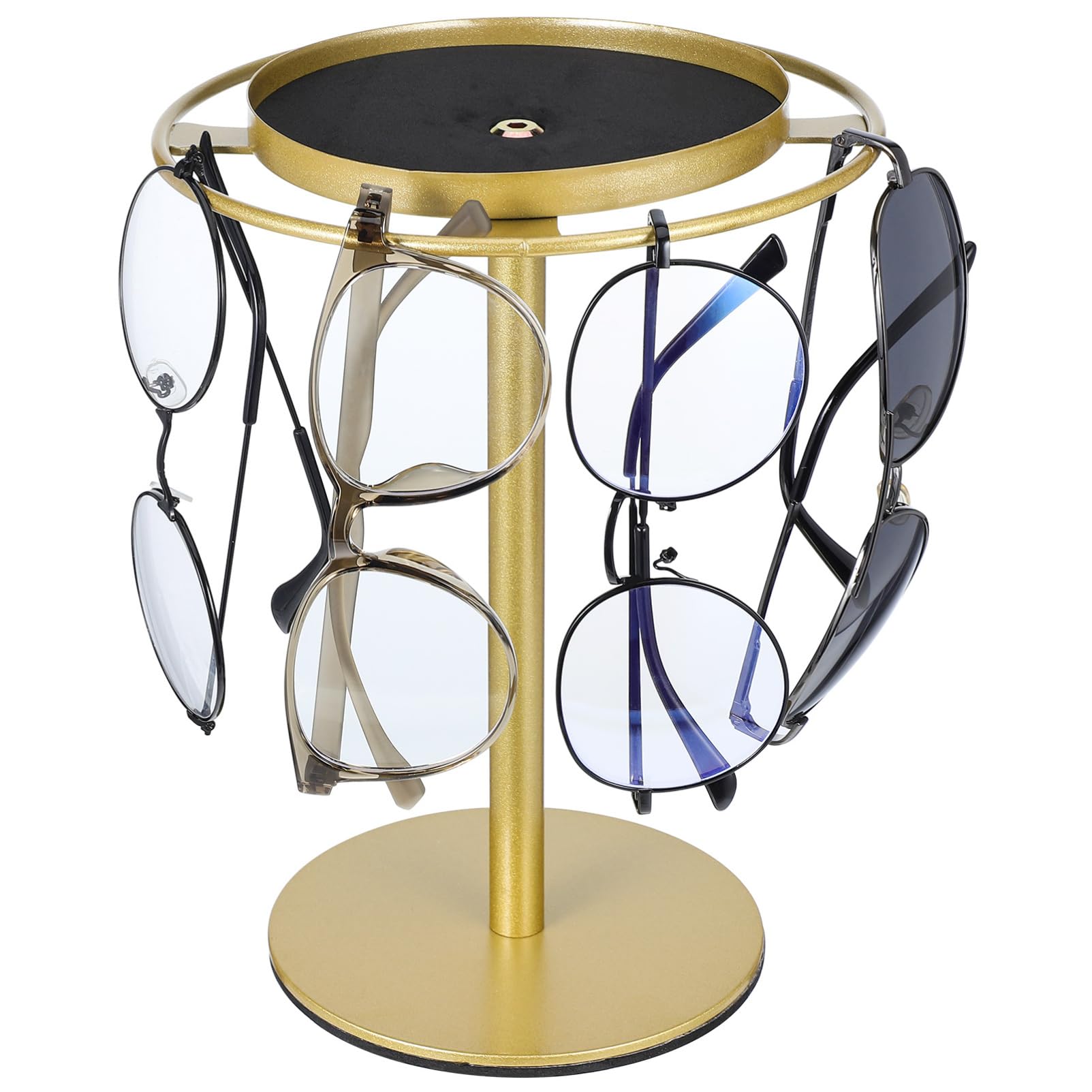 Organisateur de lunettes de soleil rotatif en métal doré avec plateau de rangement