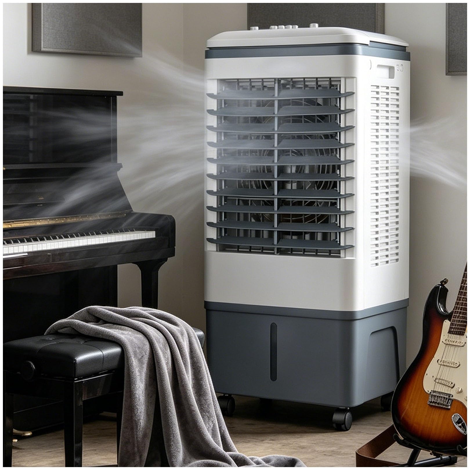 Portable Evaporative Air Cooler & Fan, 120° Swing, 360° Casters, 20L Tank, 3 Speeds, 1177 CFM, Ventless, 80W, Great for Bedroom & Home Office