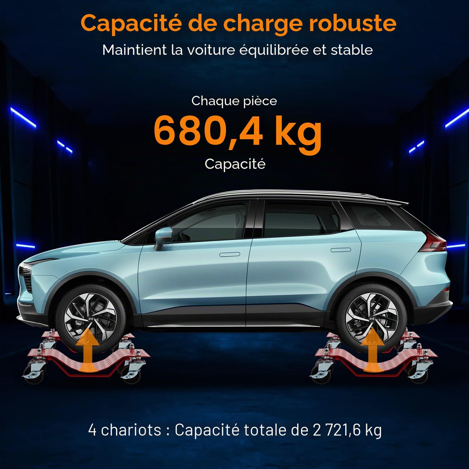 Lot de 4 Roues de Chariot à pneus Portables Robustes pour Voiture - roulettes de 4000 Livres - Déplacement Facile d'une Voiture - Roue rotative à 360 degrés