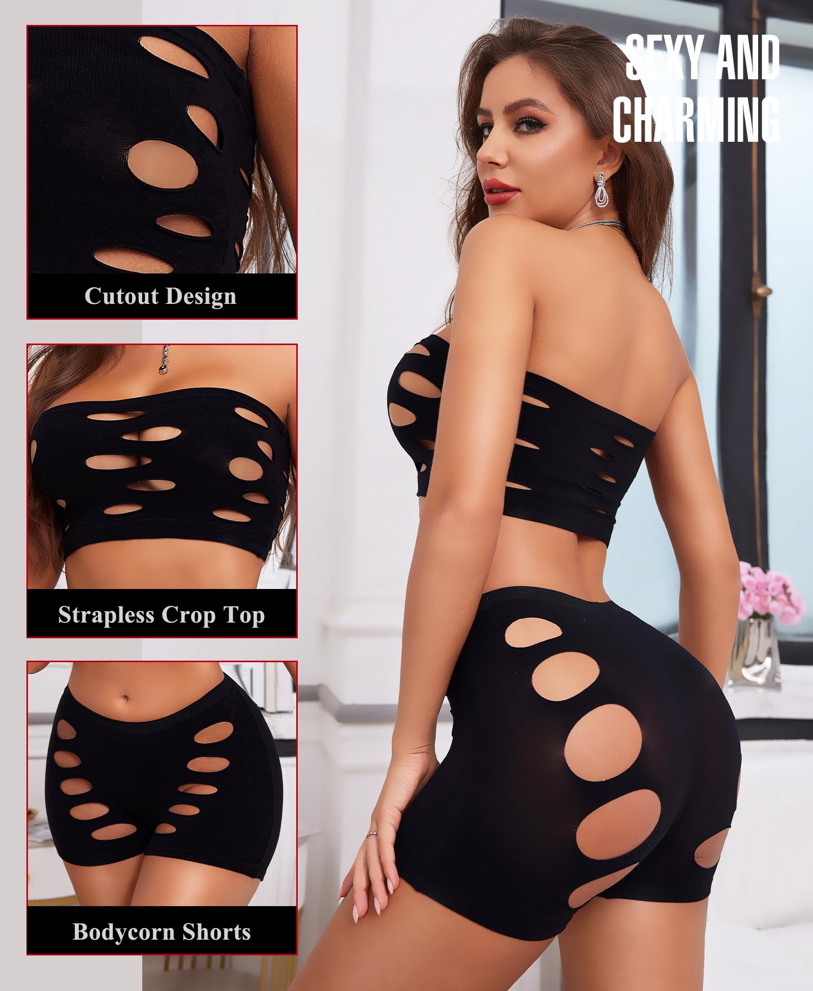 RSLOVE Damskie zestawy seksownej bielizny - Siatkowa Babydoll Dig Mini Sukienka Bielizna
