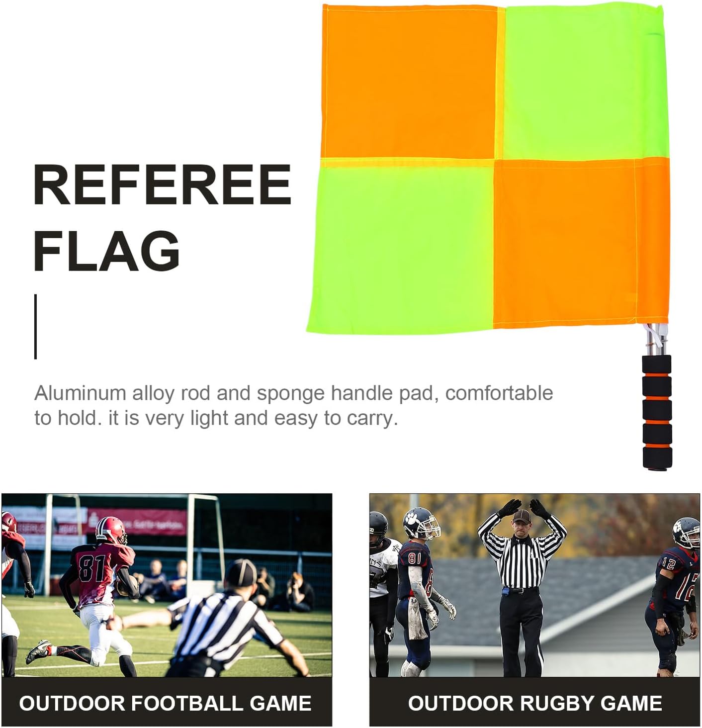 Soccer Referee Flag Hand-cranked Linesman Flag with Checkered Pattern for Football Game Practice and Competition Use