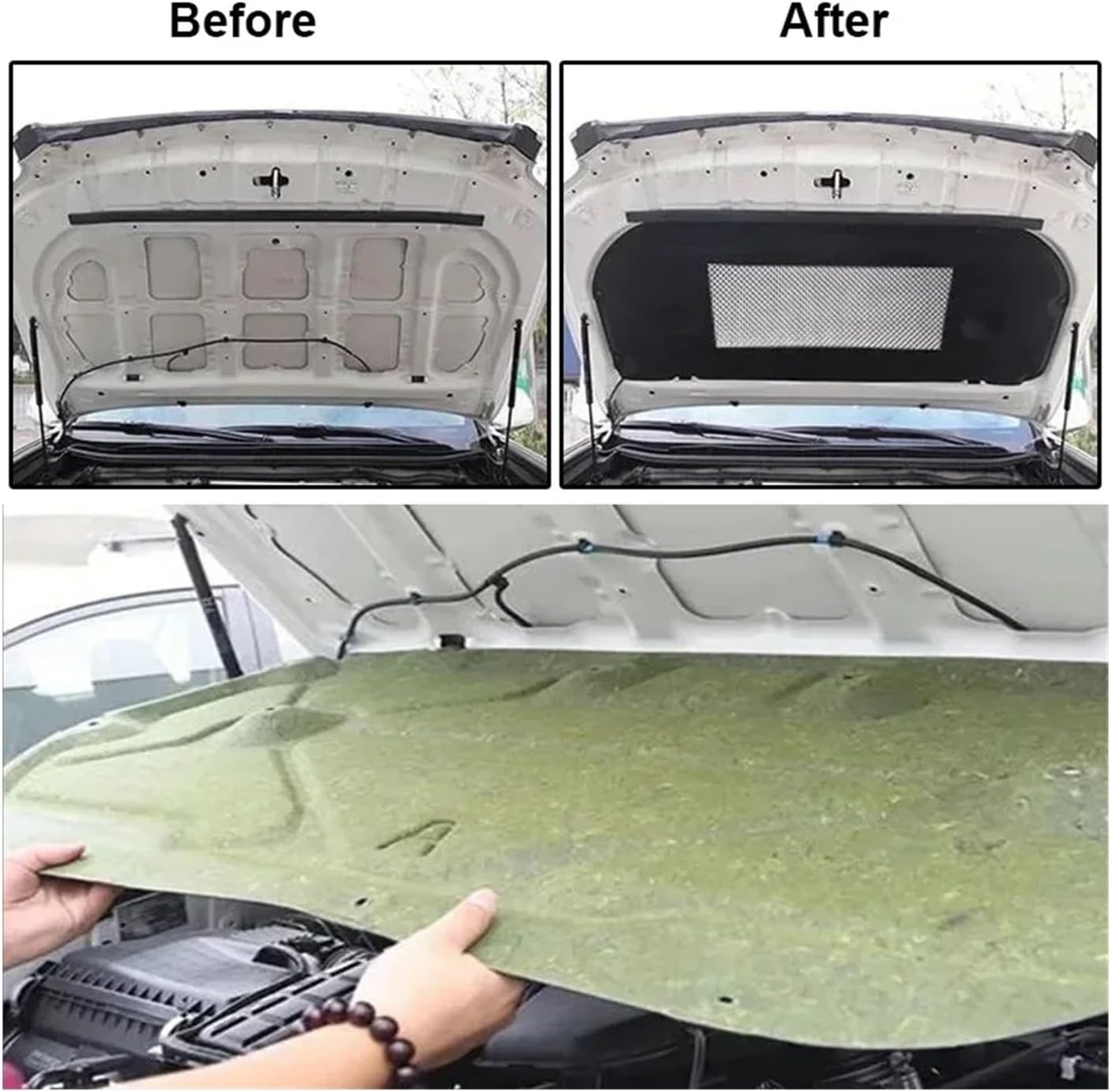 Car Front Hood Engine Sound Heat Insulation Cotton Pad Automobiles Accessories | Compatible with Toyota Prado 2010-2017 / Prado 2018-2020(Black-for 2018-2020)