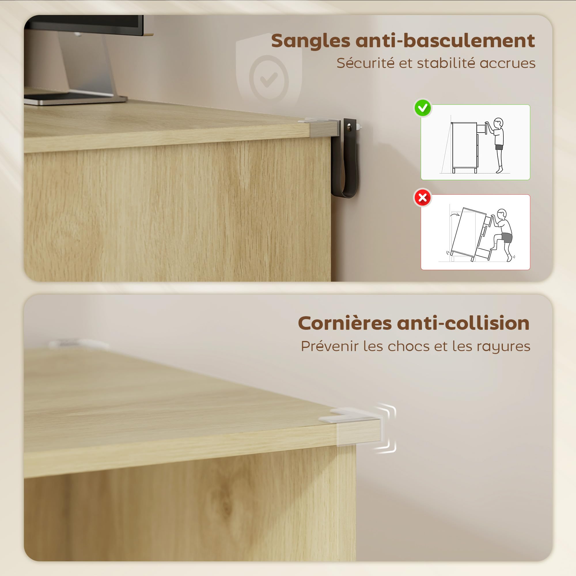 HOMCOM Bureau d'Ordinateur avec Bibliothèque, 4 Compartiments et Tiroir Verrouillable à Dossiers, Patins Anti-Collision, Table Informatique pour Chambre, Salle d'Étude, 126x50x109cm, Chêne et Blanc