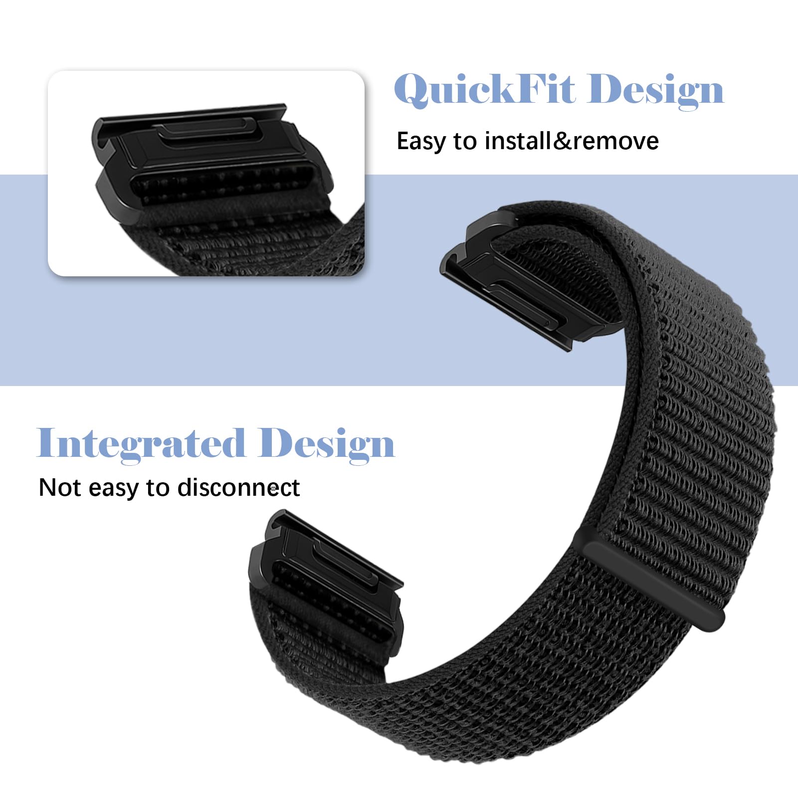 Niboow QuickFit 20mm Nylon Cinturino per Garmin Fenix 8 43mm/Fenix 7S Pro Solar/Fenix 7S/ Fenix 6S/Fenix 6S Pro/Fenix 5S, Traspirante Elastico Sportivo Cinturini per Garmin Descent Mk3S/ Mk3Si-Nero