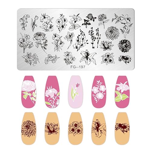 Miniatura 7 de LuckForever Kit de estampado de uñas, 7 unidades, diseño de flores, animales, letras de uñas, placa de estampado de encaje, gato, perro, mariposa,