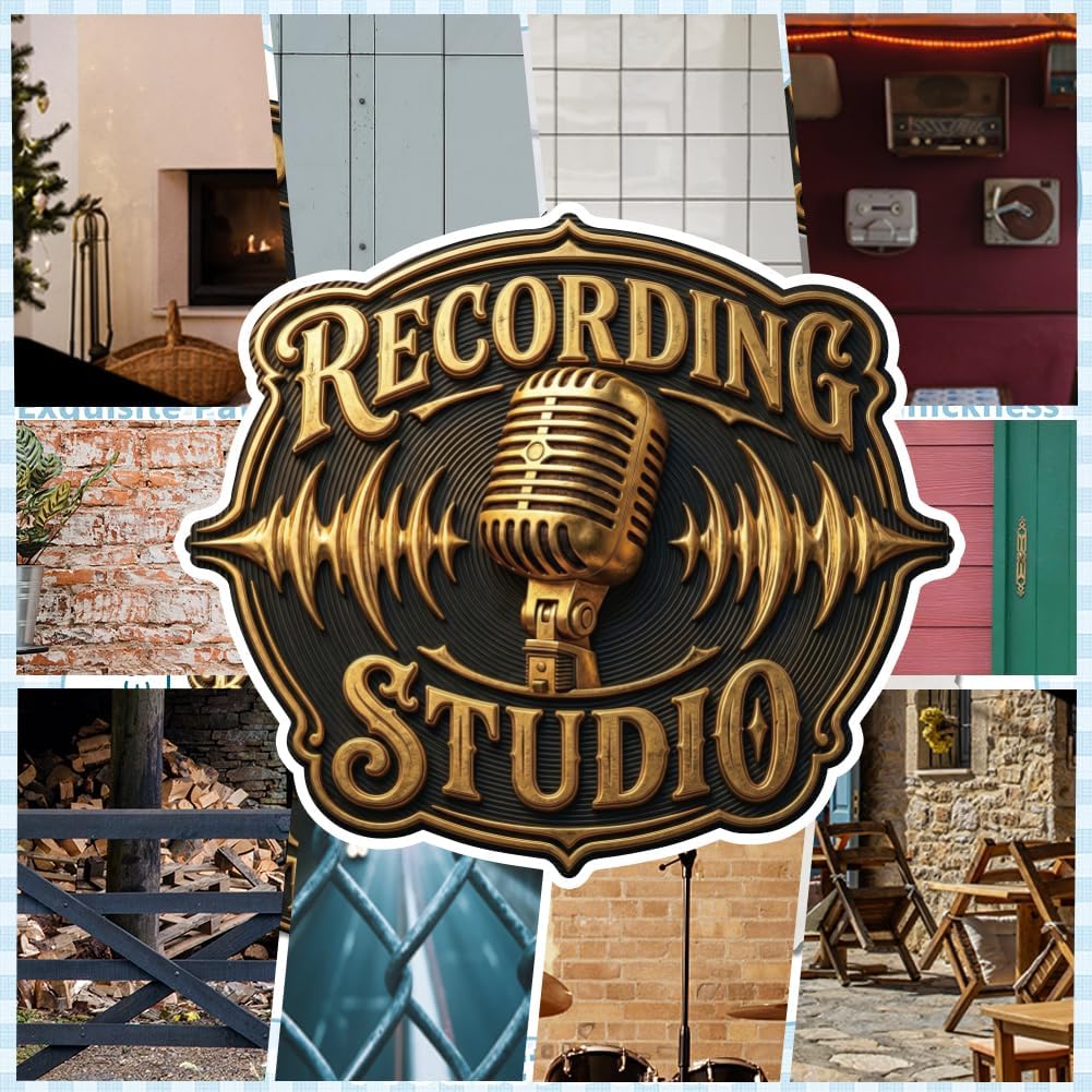 SUPERDANT Recording Studio Metal Tin Sign Music Vintage Retro Wall Decor Metal Plaque for Home Office Man Cave Garage Bar Decor, Gold and Brown image 4