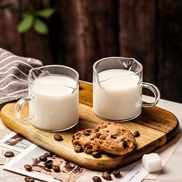 Espresso Cups Set of 2 - 4 Oz Espresso Shot Glass with Handle Double Spout Cups Clear Glass Milk Cup Espresso Accessories Great for Making Coffee Desserts Salad Dressings