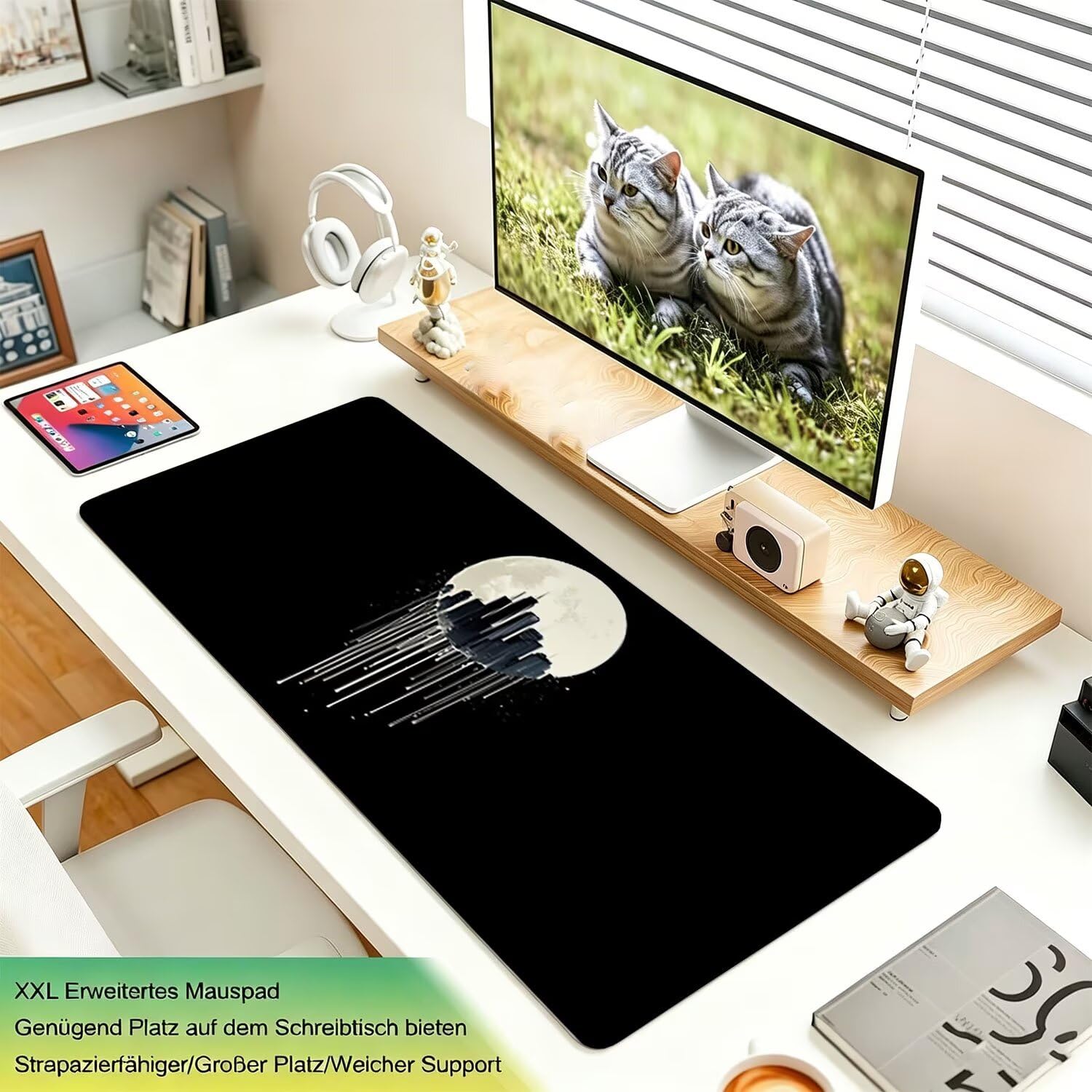 Tappetino Mouse Gaming XXL, Mousepad 1200x600x4mm nero luna-2 0x0-247 | Tappetino Scrivania con Base in Gomma Antiscivolo Bordi Cuciti per Computer, PC, Migliora la Precisione e la Velocità