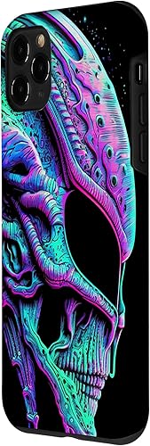 Miniatura 23 de iPhone 13 Pro Trippy Vaporwave Alien Head Skull Dripping Paint UFO Art Case