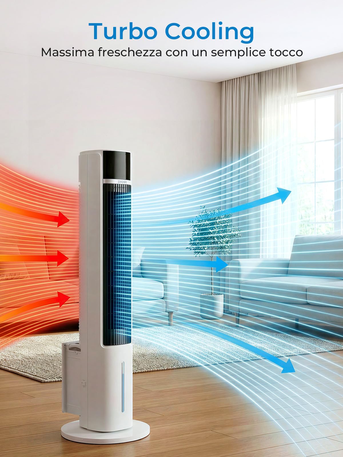 FOHERE Raffreddatore ad aria e raffreddamento ad acqua, ultra silenzioso, ventilatore a torre con Air Cooler, timer 24 ore, telecomando, serbatoio dell'acqua da 3,2 l, per soggiorno, camera da letto