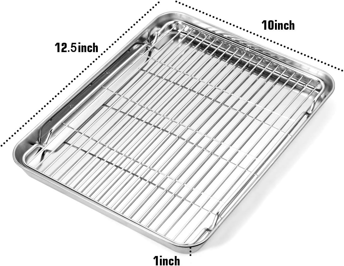 Bastwe Baking Sheet and Cooling Rack Set, Stainless Steel Commercial Grade Cookie Sheet and Rack Set, 12.5 x 10 x 1 inch, Healthy & Nontoxic & Rustproof & Easy Clean & Dishwasher Safe