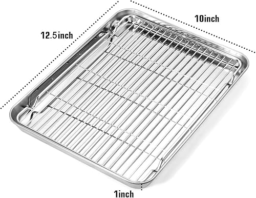 Miniatura 10 de Bastwe - Juego de bandejas para hornear y rejilla de enfriamiento, 24 pulgadas de largo x 16 pulgadas de ancho x 1 pulgadas de alto, saludable, no