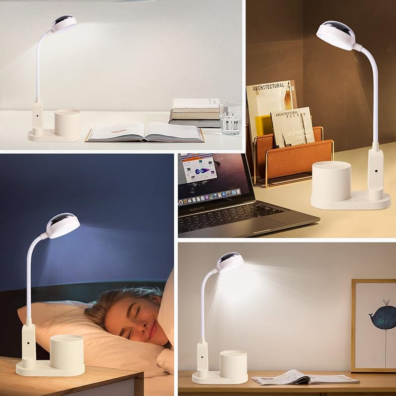TechKen LED asztali lámpa gyerekeknek, dimmer, töltöthető, csillagvetítő, tolltartó