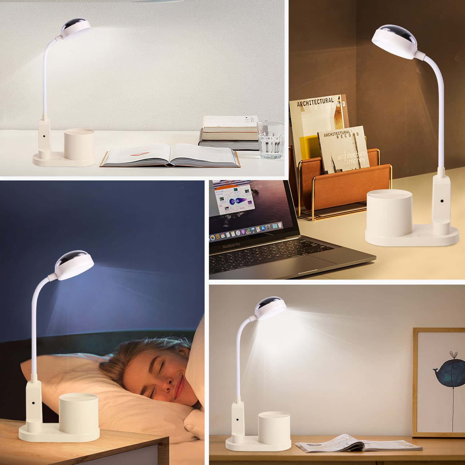 Lampe de Bureau pour Enfants avec Projecteur,Flexible Lampe de Table Sans Fil Dimmable Lampe de Lecture Rechargeable Lampe de Chevet LED Lampe d'étude avec Porte-stylo et Projection d'étoile