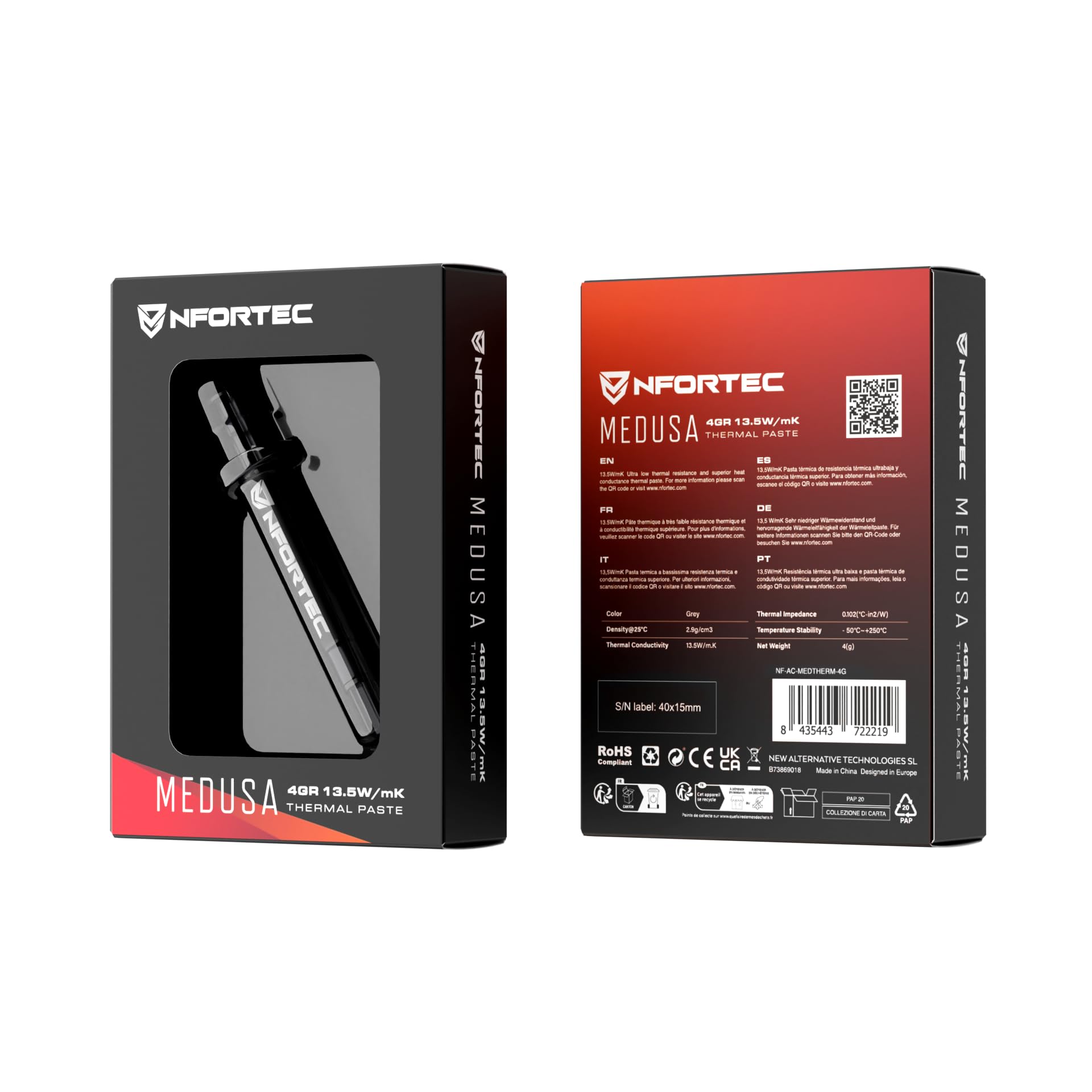 Nfortec Medusa Pasta termica 4g, per il raffreddamento dei Sistemi con dissipatore come GPU o CPU​, Alta conducibilità termica, spatola applicatrice inclusa