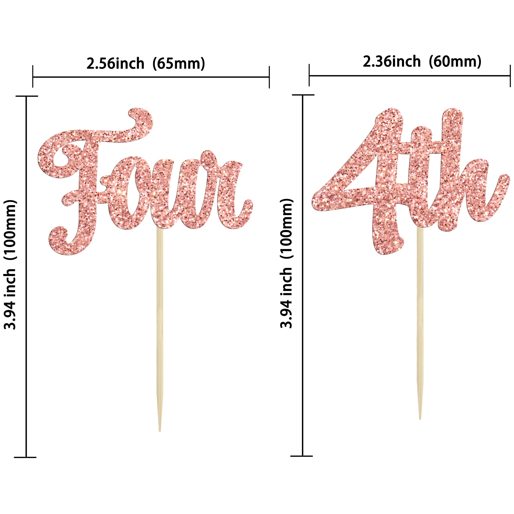 24 Cupcake-Topper Zum 4. Geburtstag – Glitzer, Krone, Roségold, Für Kuchen & Deko, Nicht Essbar