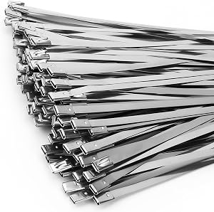 Metal Zip Ties of 100 Pcs, 6 in 304 Stainless Steel Cable Ties, Heavy Duty Metal Zip Ties for Exhaust Wrap, Heat Resistant Fencing Ties. for Pipe, Auto Repair. L/6”(150mm) W/0.18”(4.6mm)