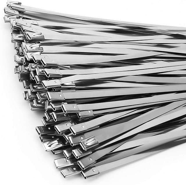Aciers inoxydables 100 Pcs, 6 dans 304 Attaches de câble en acier inoxydable, attaches à fermeture éclair en métal résistant à la chaleur pour les joints d'échappement. pour les tuyaux, réparation automatique. L/6”(150mm) W/0,18=14.6mm)