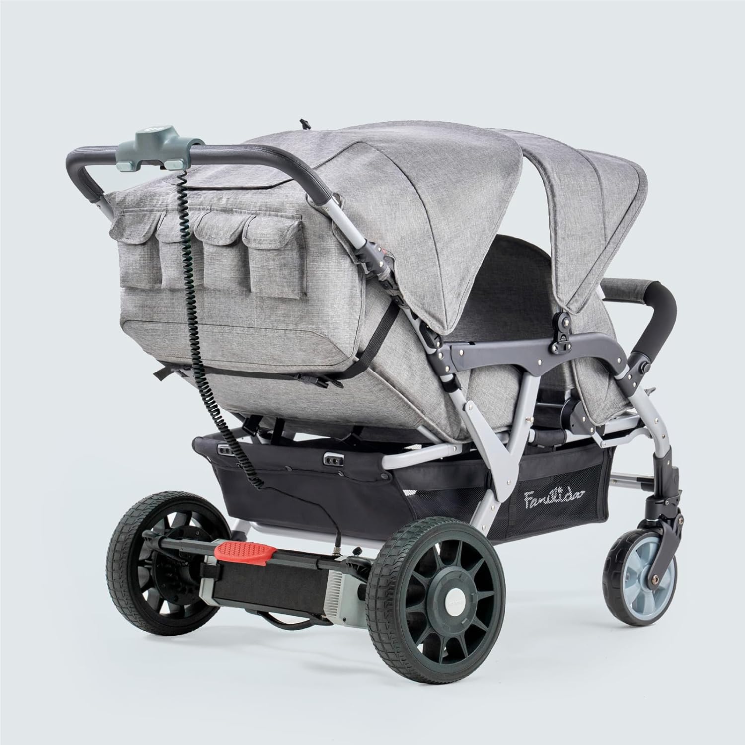 Familidoo Quad Stroller with Electric Assist Motor, Baby Stroller with All Reclining Seats - 4 Seat Stroller with 5-Point Harness for Safe and Secure Travel - for 6 Months to Toddler (Gray)