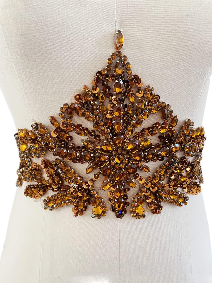 Handmade Rhinestones lace Applique sew on Beads Sequins Patches Accessories for Dress Clothing Waist Trim (Deepblue)