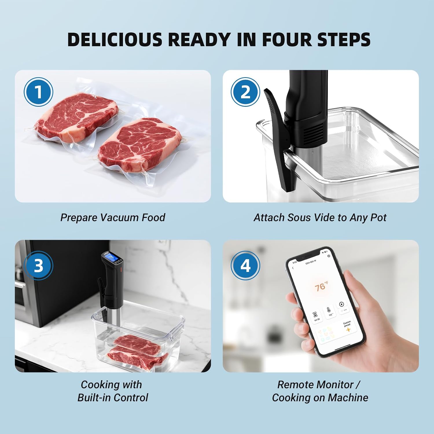 INKBIRD WIFI Sous Vide Cooker ISV-100W Bundle with Storage Case, 1000 Watts Immersion Circulator for Sous Vide, Suvee Cooker Kit for Starter, 14 Preset Receips, Timer