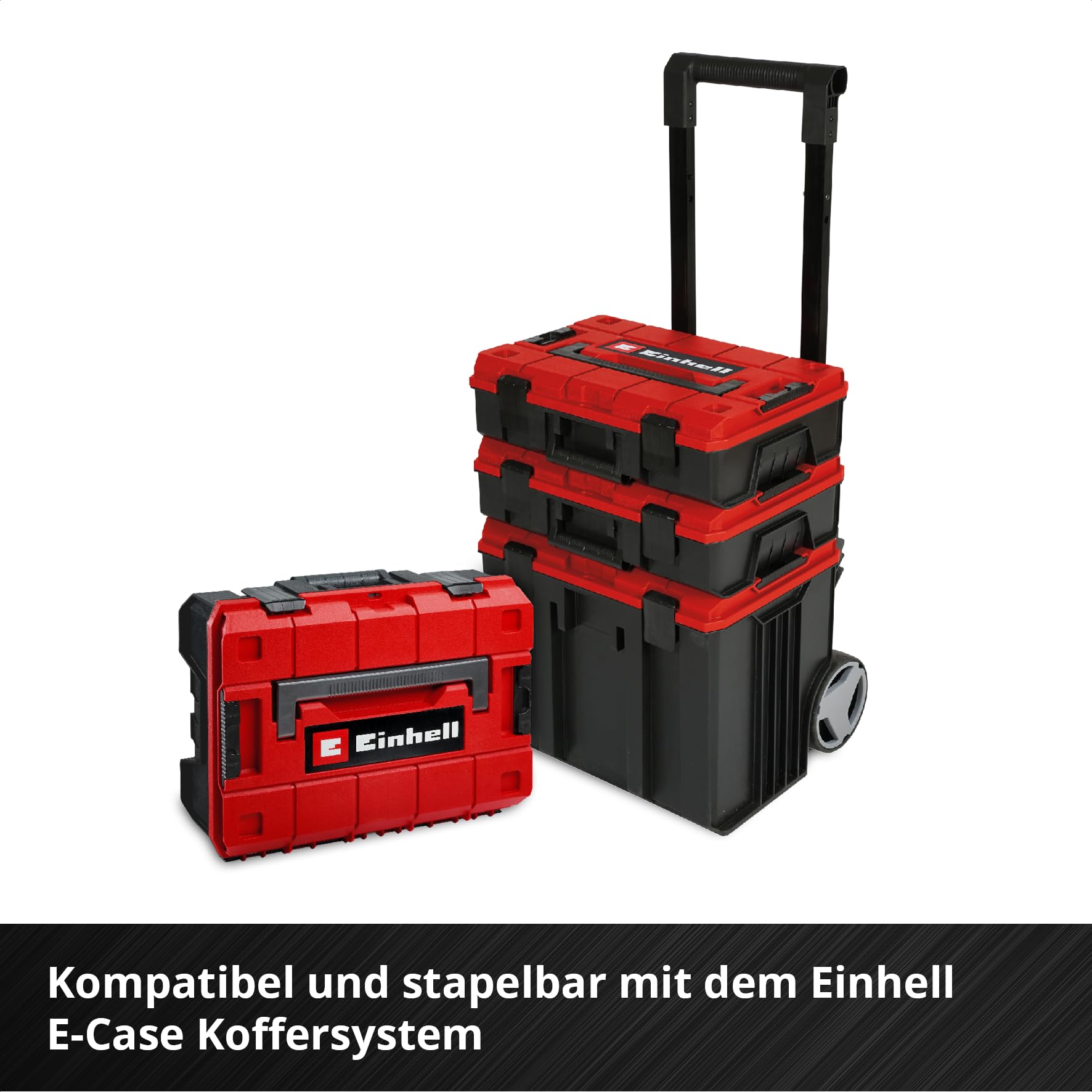 Original Einhell E-Case 92-tlg. Werkzeugkoffer Werkstatt (Werkstattausstattung, KFZ-Stecknüsse, Bit-Zubehör, Stecknuss-Set, Umschaltknarren, Sechskant-Stiftschlüssel, Systemkoffer)
