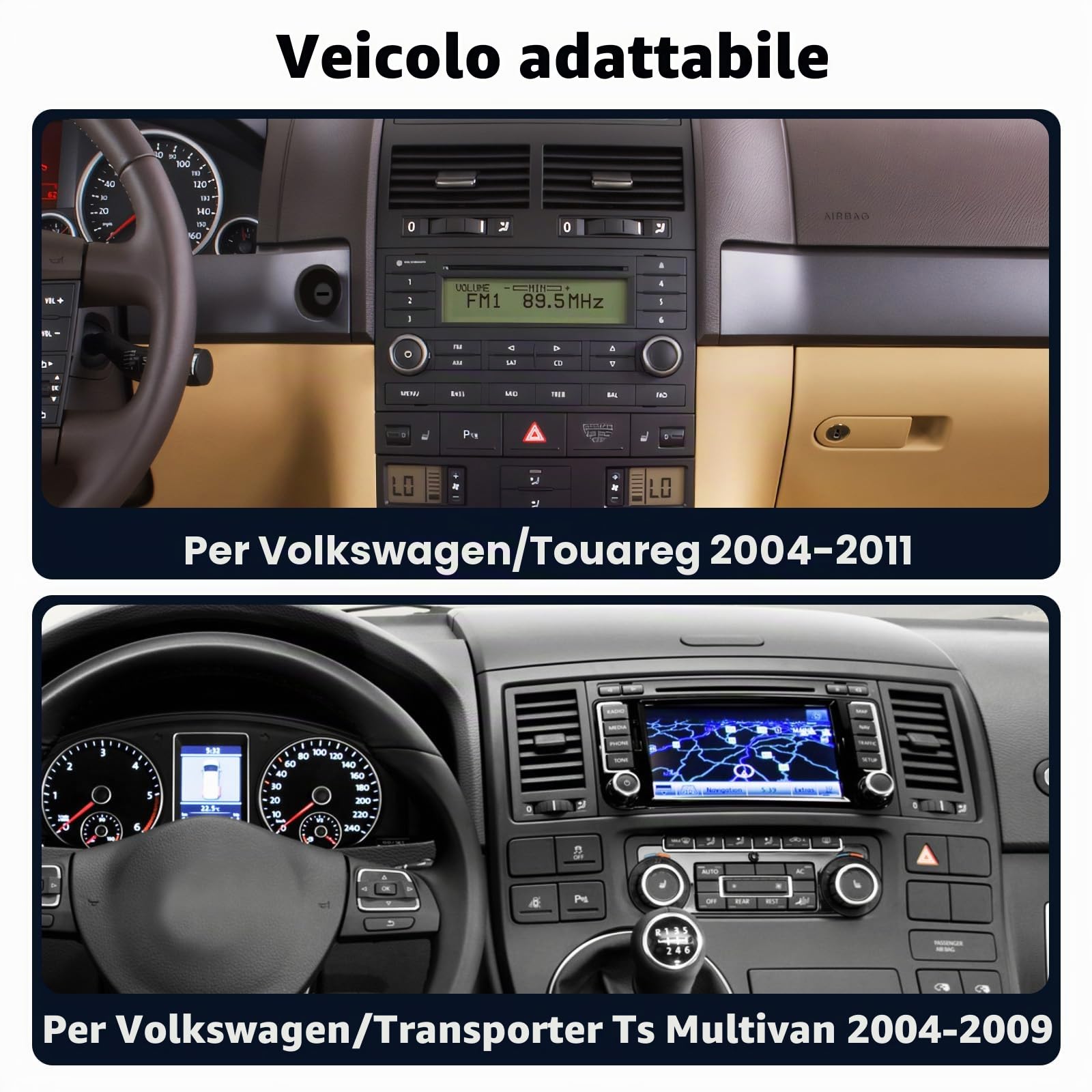 Hodozzy 2G+64G Android Autoradio per VW Touareg Transporter T5 Multivan 2004-2011 CarPlay Android Auto, Navigatore Touch Screen 7 Pollici Bluetooth Radio con GPS WiFi SWC FM/RDS/EQ + Telecamera