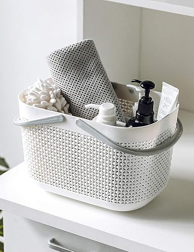 Miniatura 9 de UUJOLY Cestas de almacenamiento de plástico con asas, organizador de cubos de ducha para baño y cocina (rosa)