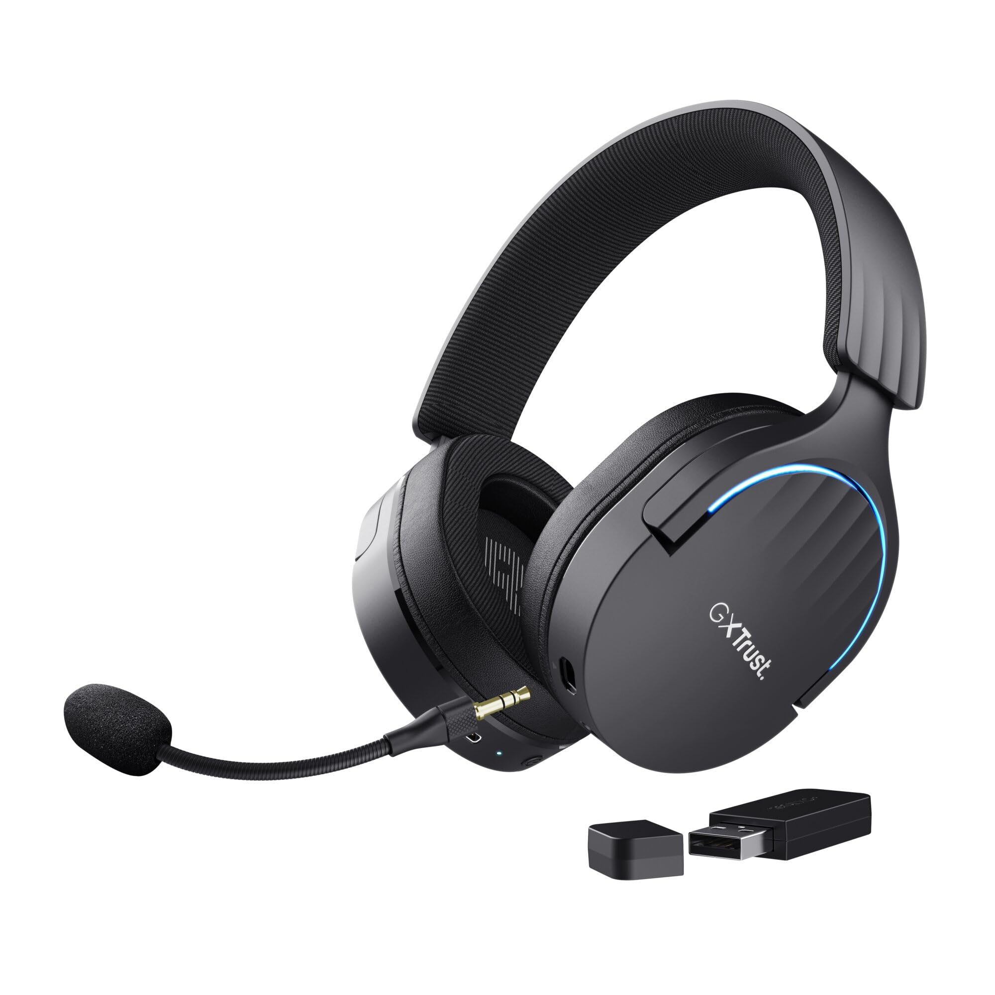 GXT 491 Fayzo Wireless Gaming Headset Bluetooth + 2.4 GHz Dual Connection, 7.1 Surround Sound, 22hr Battery, RGB Over Ear Wireless Headphones with Microphone PC PS5 PS4 Switch - Black