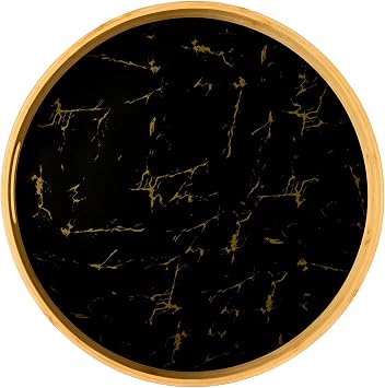 Large Round Bamboo Serving Tray, 16" Black, Handles, Eco-Friendly