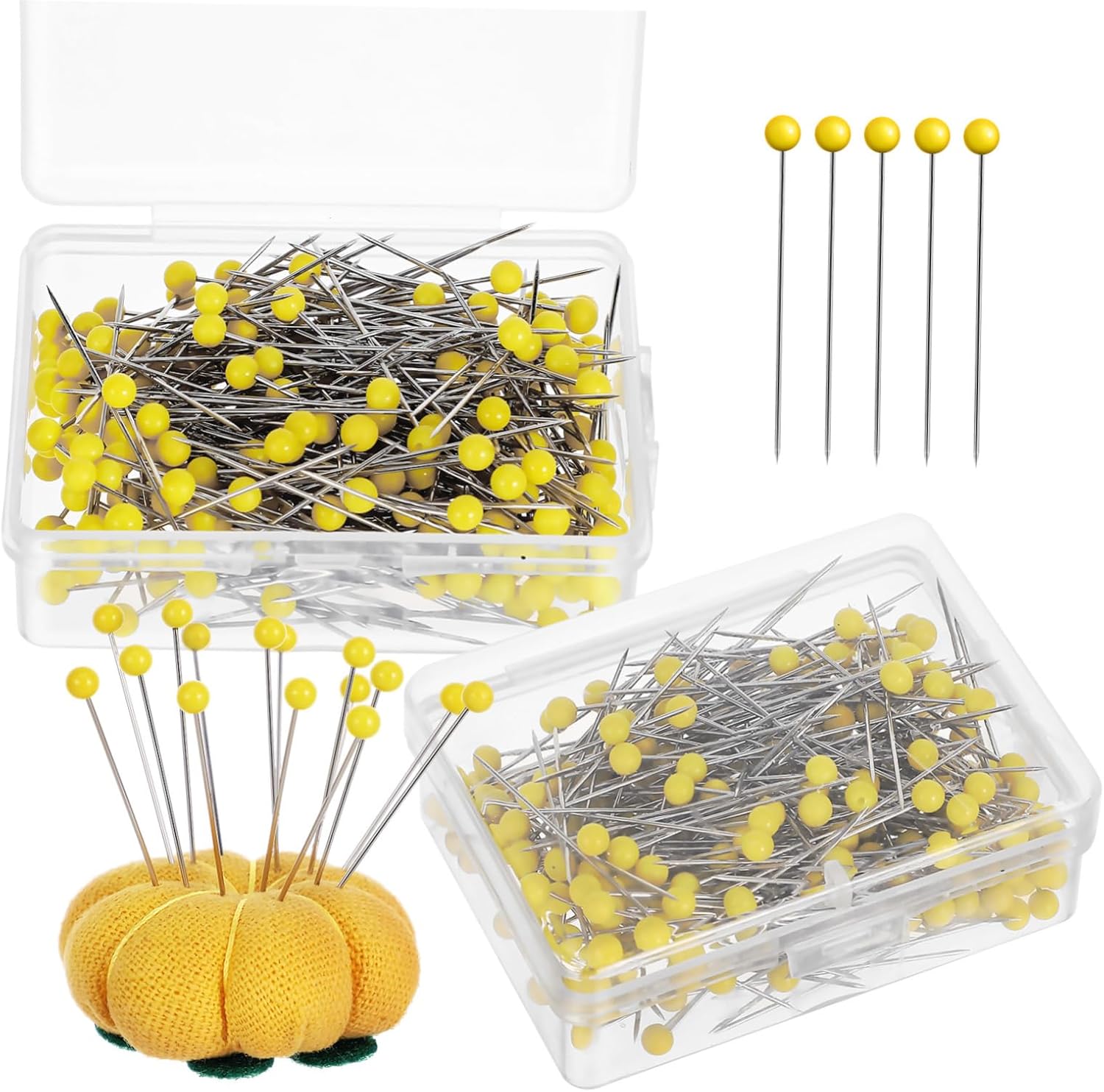 Uonlytech 500pcs Glass Head Pins for Jewelry Making and Sewing Durable Straight Pins Yellow Eco-Friendly Glass and Nickel-Plated Steel for Crafts and Quilting