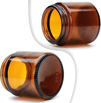 4oz Glass Amber Cosmetic Jars with Black Lids, 12 Pack Empty Small Glass Jars with Inner Liners, Round Sample Container for Cream, Lotion, Ointments