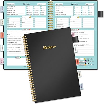 Recipe Book to Write in Your Own Recipes, Blank Recipe Notebook with Tabs for Family Cooking Lover, 120 Pages Recipe Organ...