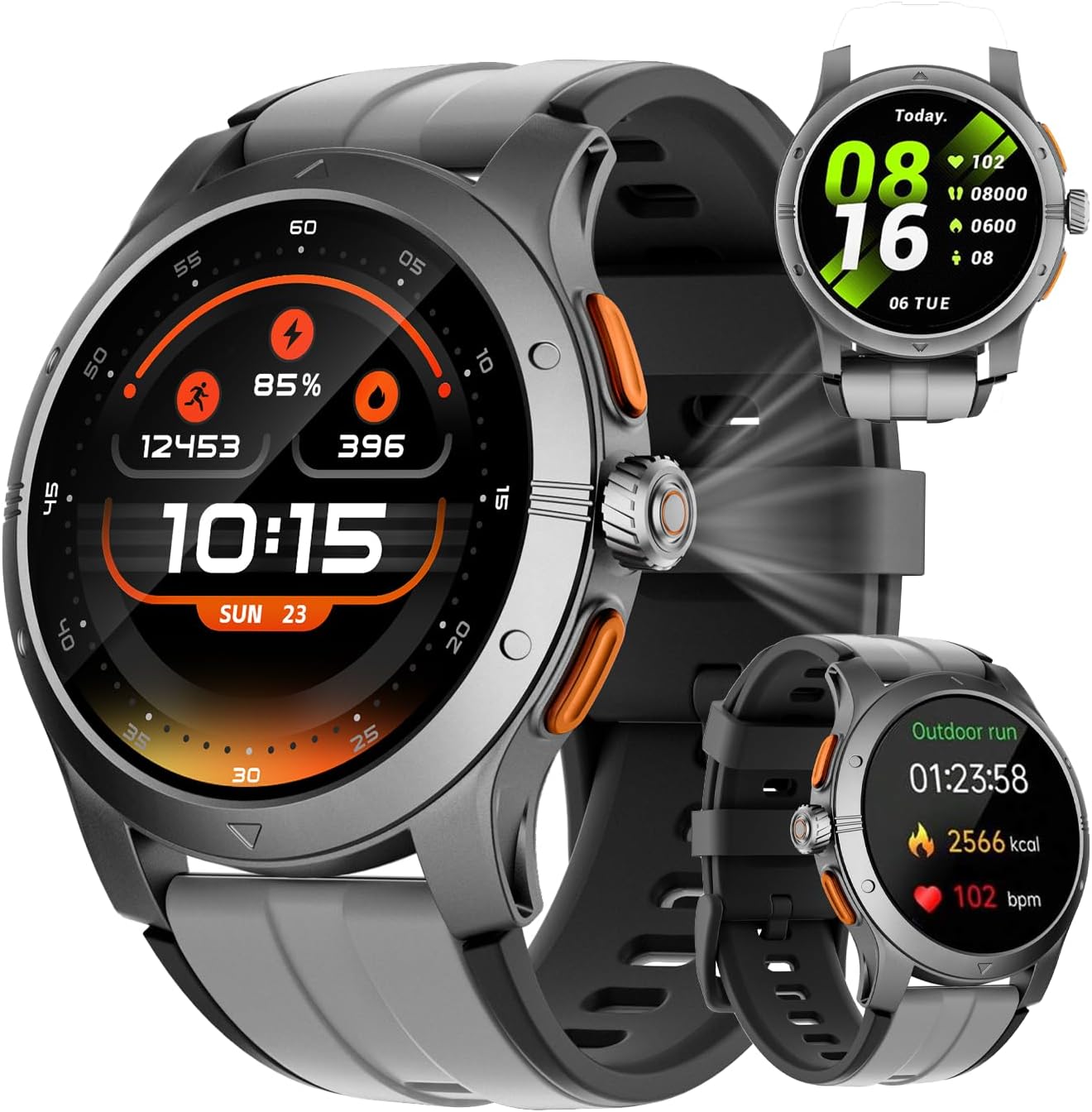 Smart Watch for Men Women, 1.43" AMOLED Fitness Tracker with Heart Rate SpO2 Monitor, 15 Days Battery, IP68 Waterproof, 100+ Sports Modes (GTR5 Gray)