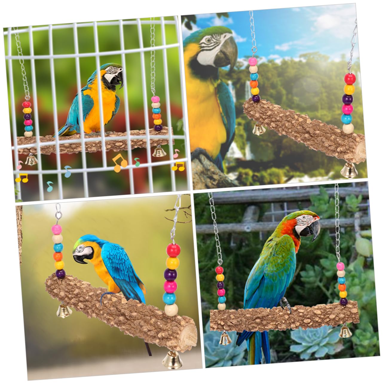 VANZACK 4pezzi Giocattoli Oscillanti Legno Per Uccelli Trespolo Per Pappagalli e Polli Attività Divertente e Comoda Per Riposo e Gioco Accessorio Naturale Per Benessere Degli Uccelli