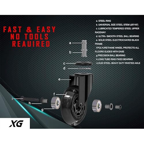 Miniatura 6 de Juego de 5 ruedas para silla de oficina con luces RGB que cambian de color, juego de 5 ruedas de repuesto de goma, ruedas universales silenciosas