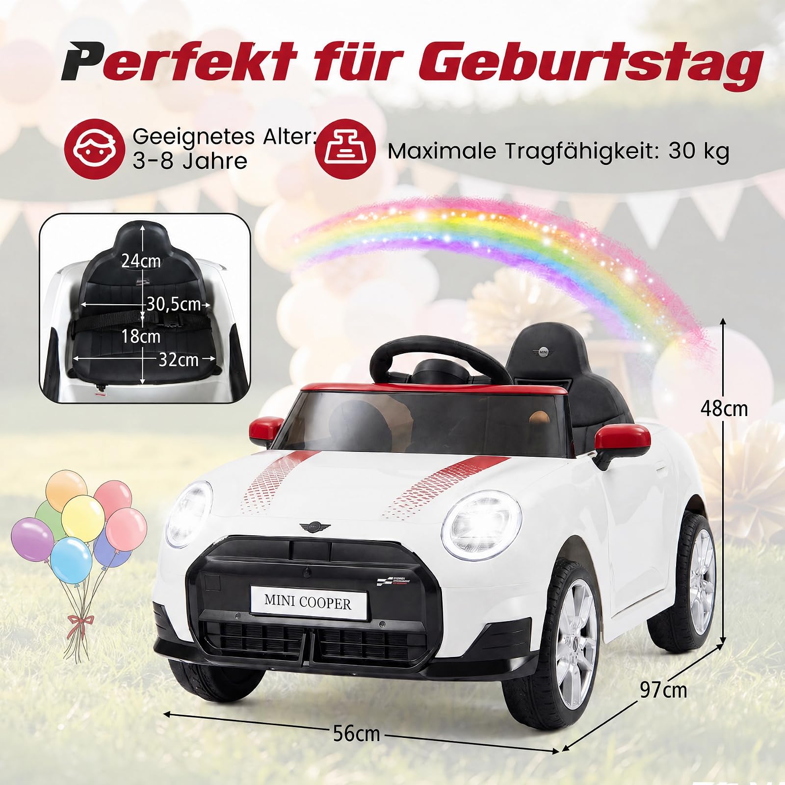 COSTWAY Samochód dziecięcy 12 V BMW Mini Design, samochód elektryczny dla