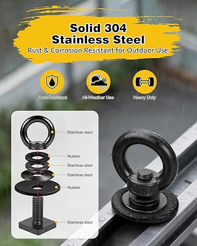 Miniatura 5 de Anclaje de amarre para montaje en pista en T para portaequipajes de techo, perno de ojo en forma de anillo resistente M8, anillos de amarre