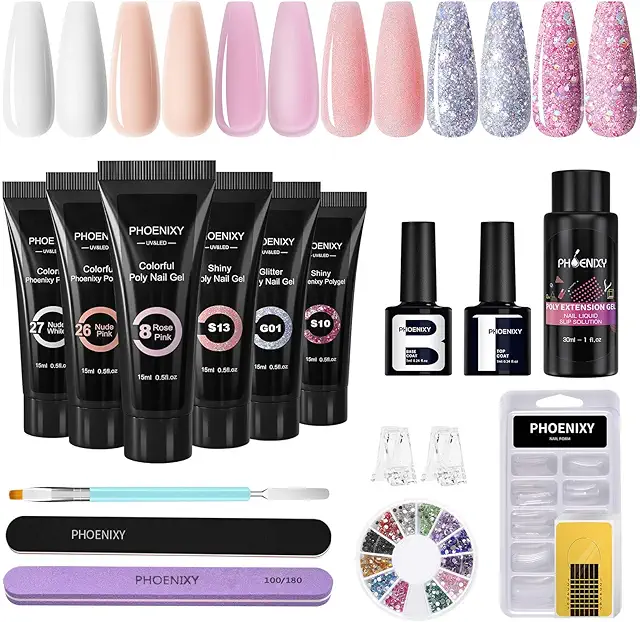 Kit Phoenixy Poligel Uñas 6 Colores - Gel Extensión Duradero 15ml