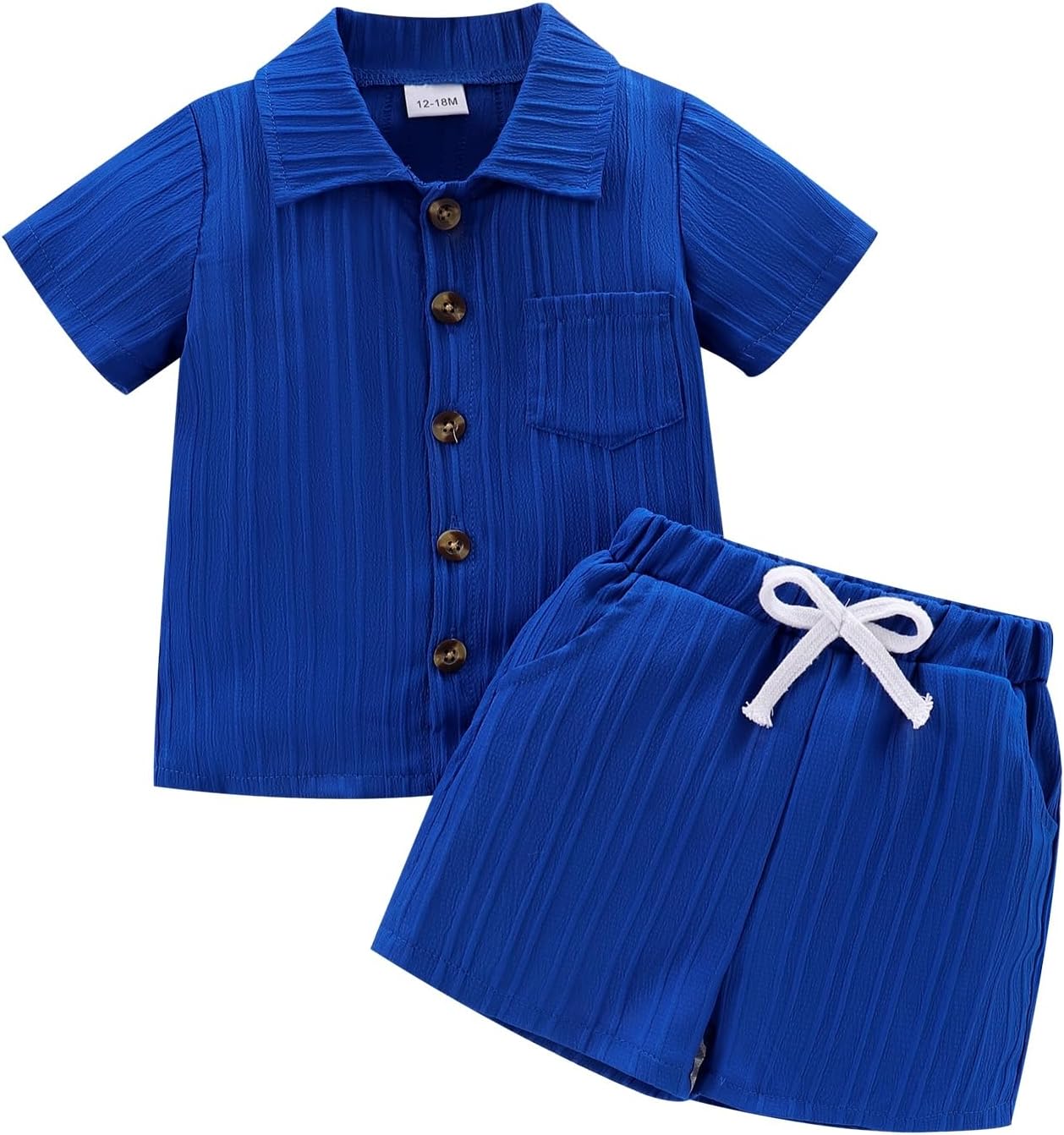 Toddler Baby Boys Clothes Ribbed Button-Down Shirt Tops +Shorts Pocket Outfit 2 PCS set 12 Months-5T Without Tee