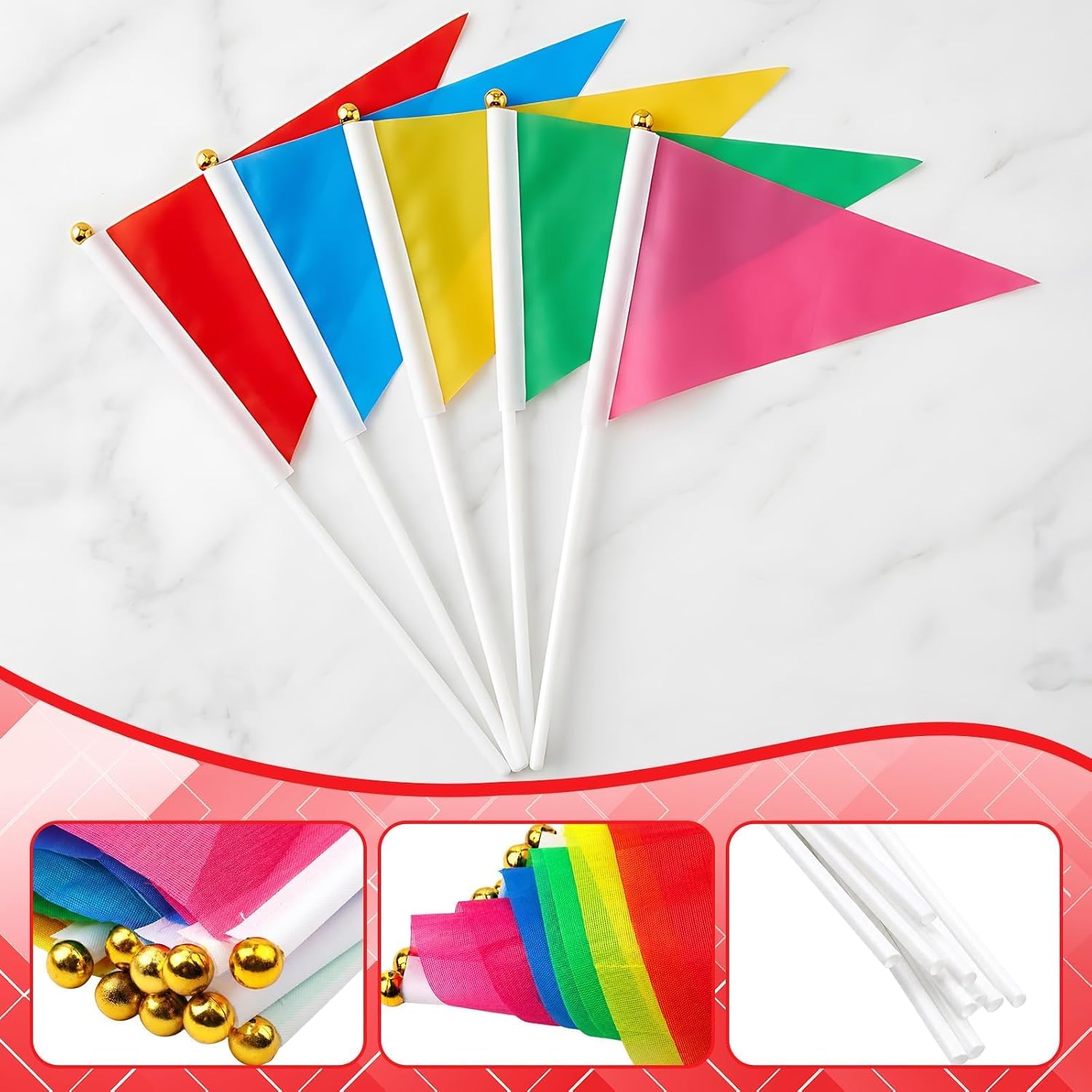 25PCS Solid Color Pennant Flags, 5x8 inch HandHeld Mini Triangle Flags