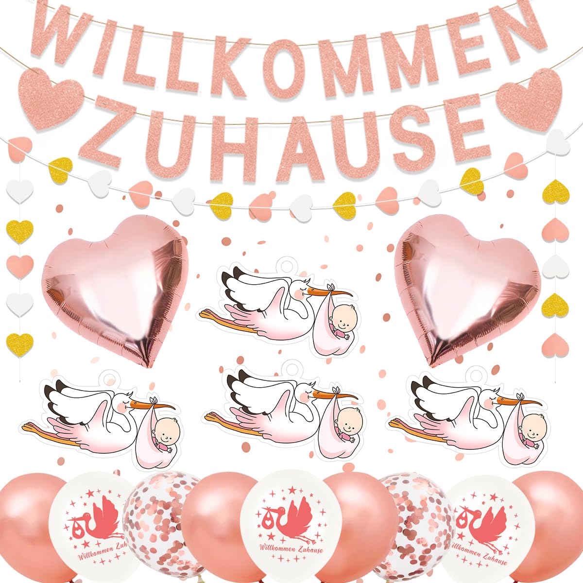 Willkommen Zuhause Girlande – 6-teilig Mit Storch & Baby, Hängende Deko Für Babyzimmer, Geburt, Party, Aus Papier