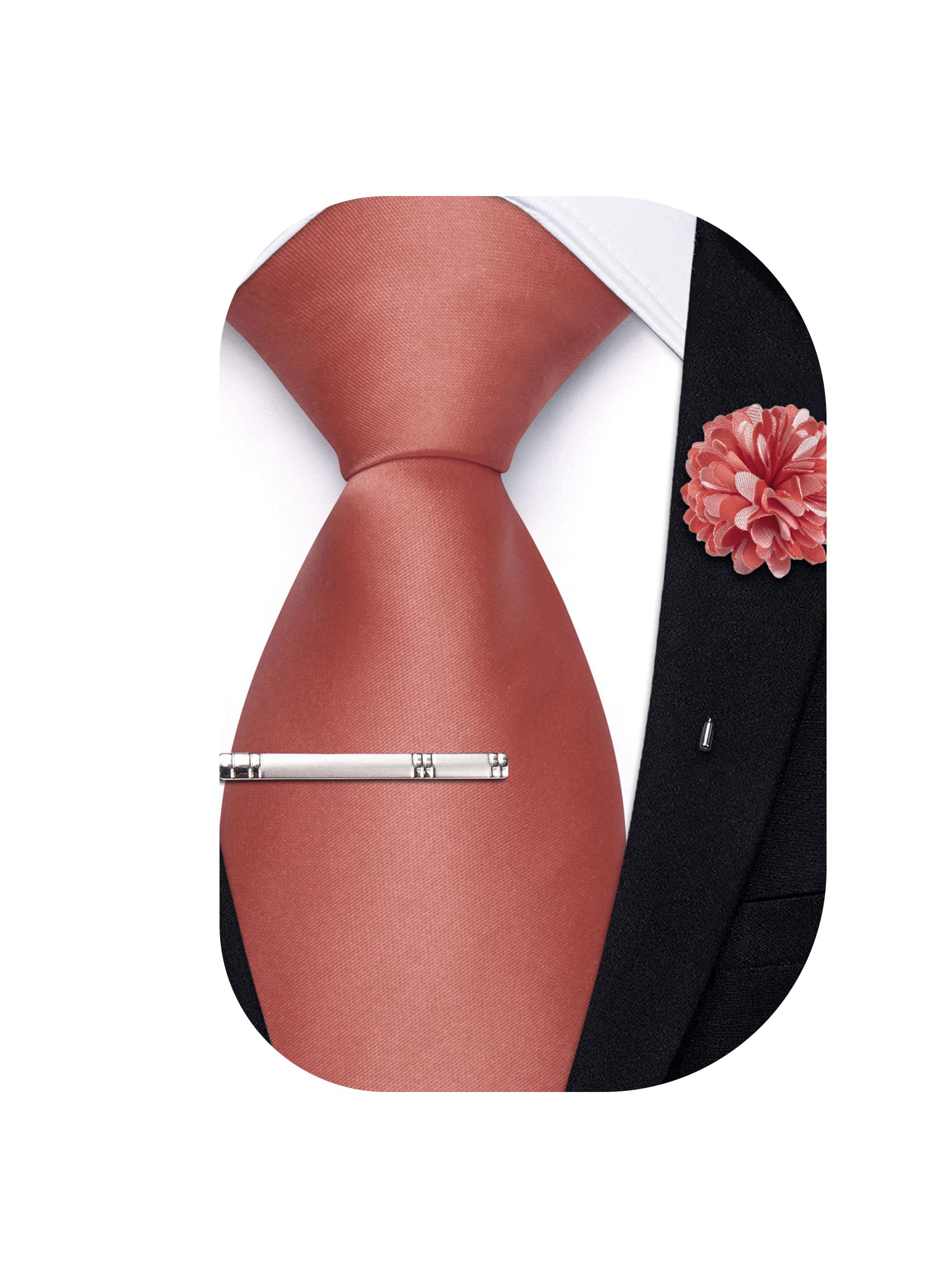 Hi-Tie Pretied Boys Ties Solid Color Kids Adjustable Necktie Lapel Pin Clip Set Age 8-12 Wedding School Graduation