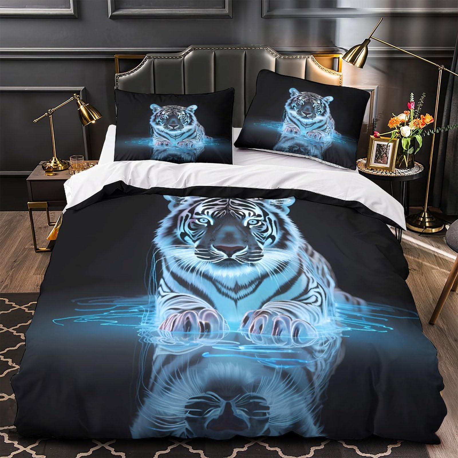 Parure de lit tigre néon hypoallergique et respirante pour fille single