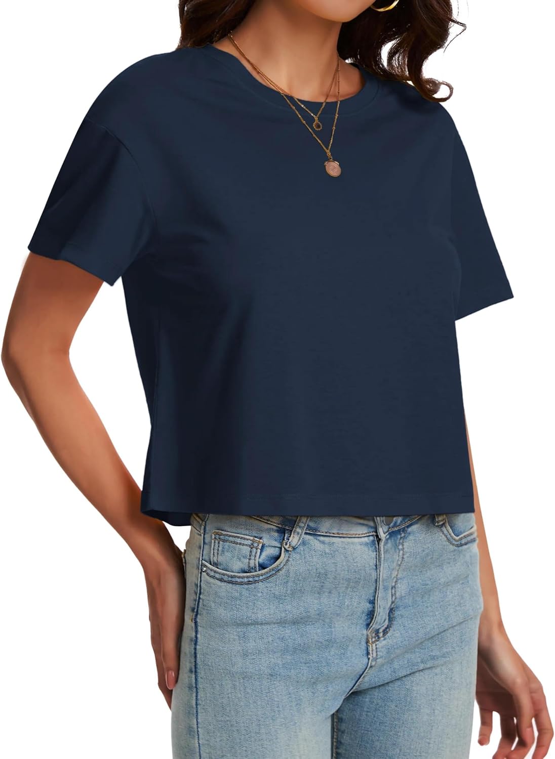 SMENG Women's Workout Crop Tops UPF50+ Cotton Soft Breathable Tshirt Loose Short Sleeve Yoga Athletic Shirt - Image 2