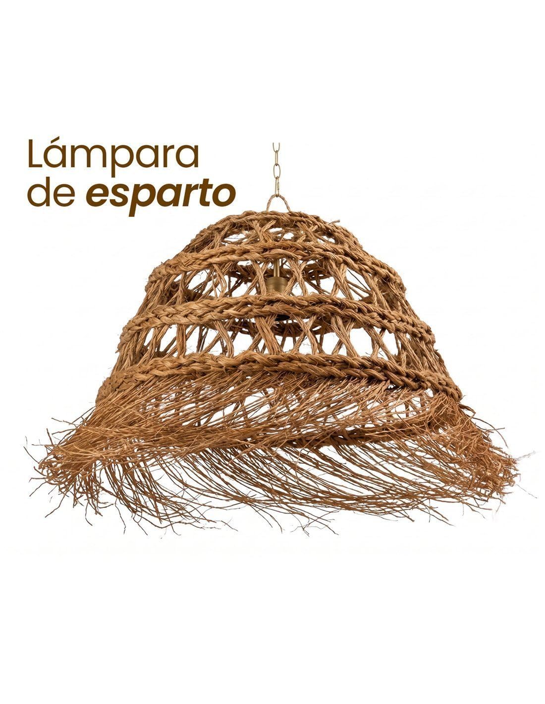 JARDIN202 - Lámpara de Esparto con Flecos | Diseño Redondo Calado | Artesanía para Techo | Interior y Porche Techado | (Pequeña)