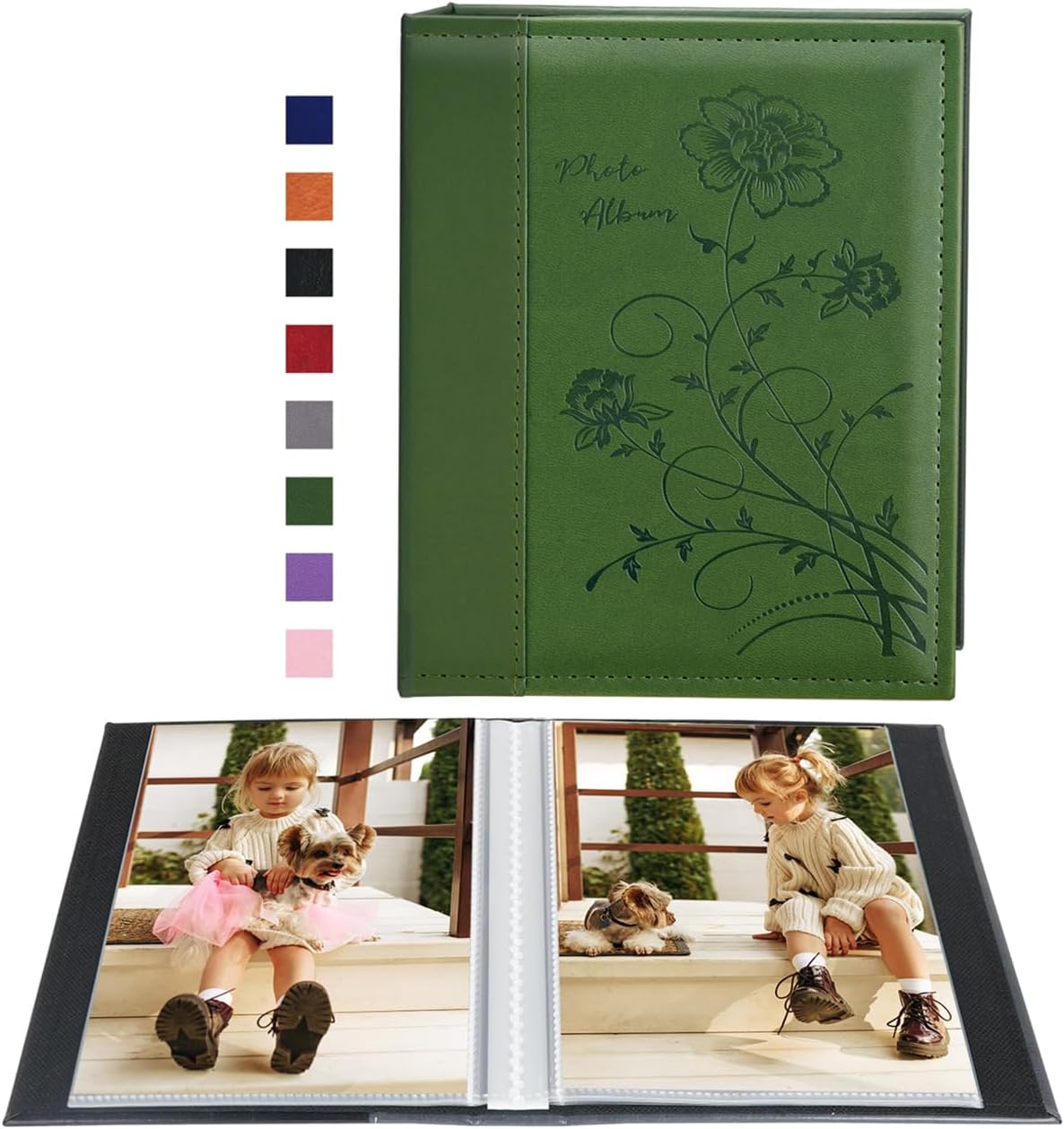 Artmag Photo Album 5x7 Clear Pages Pockets Leather Cover Slip Slide in Photo Album Book Holds 50 Vertical 5x7 Photos Picture Book for Wedding Family (Dark Green)