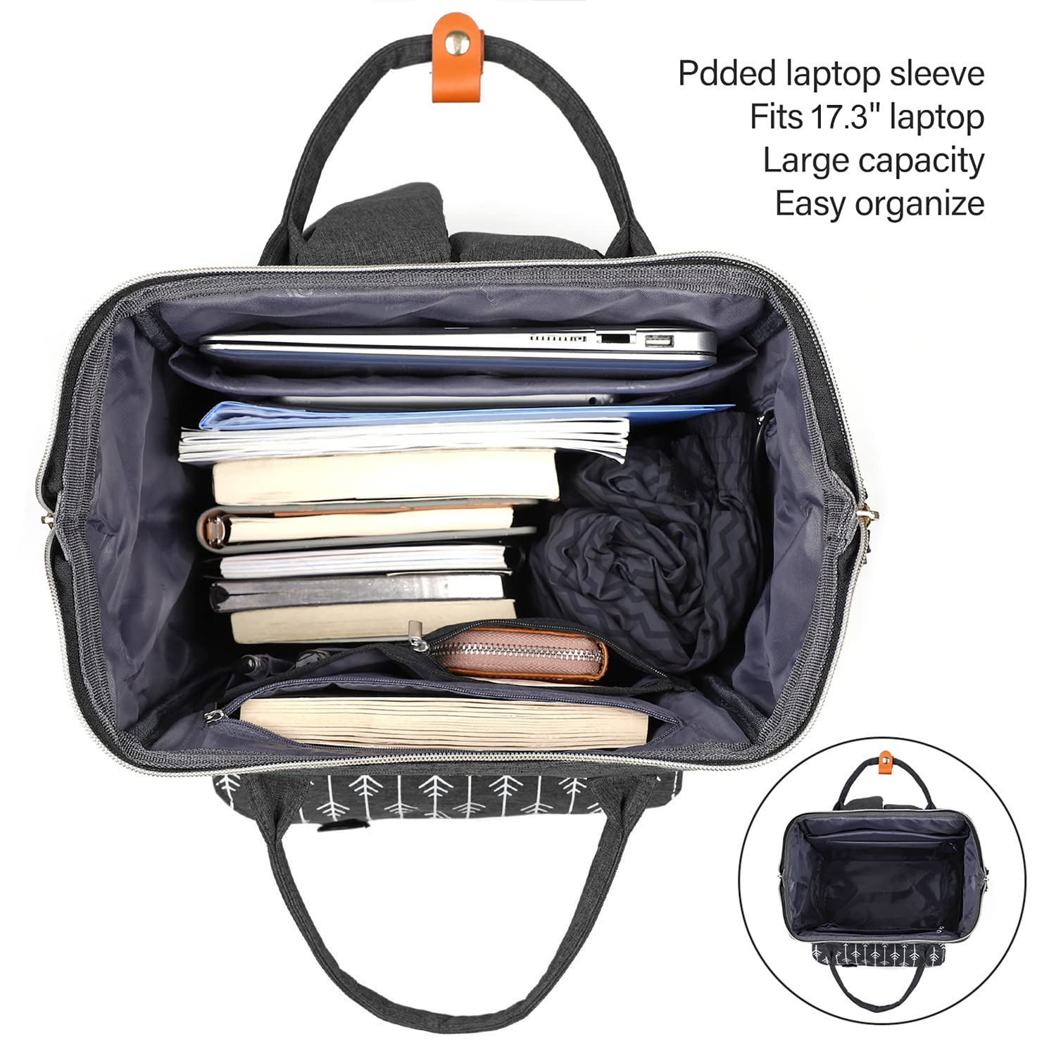 Zaino Donna, Zaino Scuola, 17.3 Pollici Zaino Porta PC con Caricatore USB Zaino da lavoro, Impermeabile Zaino per Laptop, Computer, Notebook, Scuola, Viaggio Regalo Donna - Nero