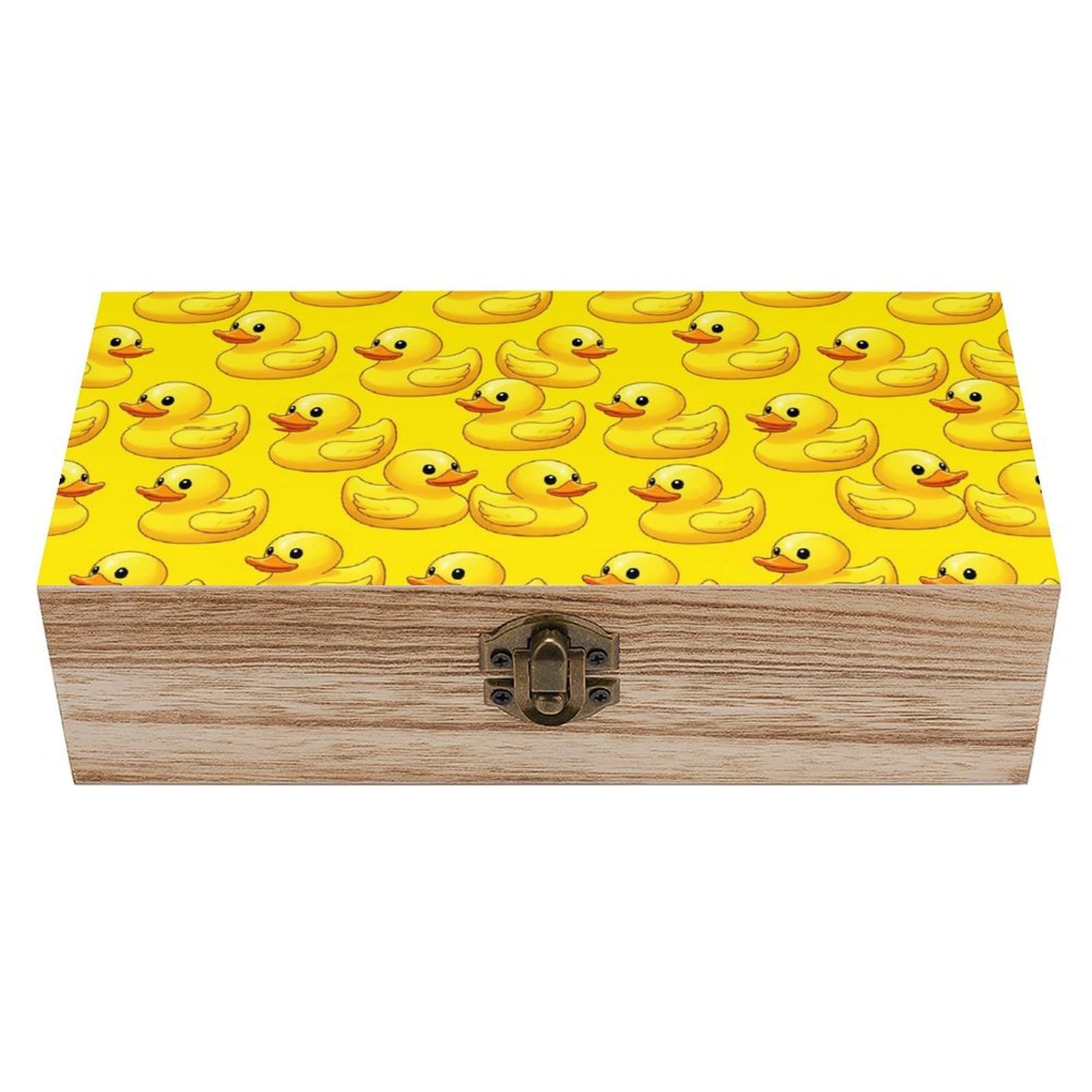 HLBSDM Wooden Box Decorative Storage Boxes with Hinged Lid, Funny Rubber Duck Rectangle Keepsake Box for Jewelry, Birthday Gift, Home Decoration
